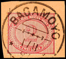 2 M. Dunkelrotkarmin Mit Klarem Und Vollem Stempel "BAGAMOYO 1/11 97", Auf Briefstück, Kabinett, (Steuer 4... - África Oriental Alemana