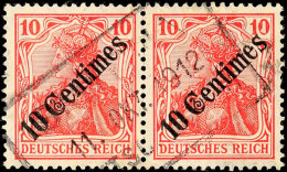 SMYRNA 11.OKT.1912, Arge Type 6 Ohne Sterne, Sog. Rosinenstempel Klar Auf Paar 10 C. Auf 10 Pf. Germania, Katalog:... - Turquie (bureaux)