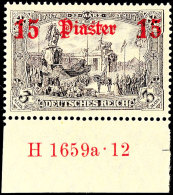 15 Piaster Auf 3 Mark, UV Rotorange, Vom Unterrand Mit HAN A 1659a.12 Tadellos Postfrisch, Fotoattest Dr. Hartung:... - Turquia (oficinas)