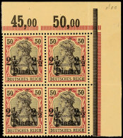 2 1/2 Piaster Auf 50 Pf., Rechter Oberer Eckrandviererblock Tadellos Postfrisch, Mi. 80.-, Katalog: 30(4) **2 +... - Turquia (oficinas)