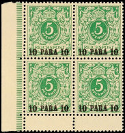 10 Para Auf 5 Pf ** Viererblock Vom Linken Rand Mit Unten Anhängendem Zwischensteg, Mi. 120.-, Katalog: 6c(4)... - Turquia (oficinas)