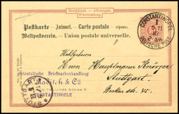 1887, Württemberg Antwort-Ganzsachenkarte 10 Pfg. Gebraucht Aus CONSTANTINOPEL DP 1 5.11. Mit Viel Text Nach... - Turquie (bureaux)