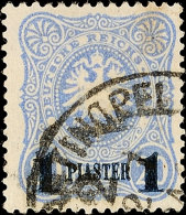 1 Piaster Aufdruck Blauschwarz Auf 20 Pf. Tadellos Gestempelt, Tiefst Gepr. Jäschke-Lantelme BPP, Mi. 130.-,... - Turquia (oficinas)