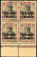 60 C Auf 50 Pf. Unterrand-Viererblock Tadellos Gestempelt Mit CC-Stempel, Mi. 172.-+, Katalog: 53I(4) O60 C On... - Marruecos (oficinas)