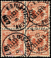 K.D.FELDPOSTSTATION No.7 13/6, Je Klar Und Zentrisch Auf 4er-Block 50 Pf. Krone/Adler Diagonaler Aufdruck (1 Marke... - China (oficinas)