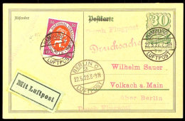 1922, HAMBURG LUFTPOST 22.5. Auf Luftpost-GSK Ohne Text Via Berlin Nach Volkach  BF1922, Hamburg Airmail 22. 5.... - Autres & Non Classés