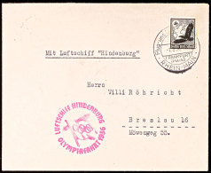 1936, Olympiafahrt LZ 129, Auflieferung Rhein/Main-Flughafen, Brief Mit EF 100 Pfg Steinadler Nach Breslau,... - Autres & Non Classés