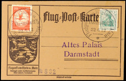 DARMSTADT 22.6.12, Flugpostmarke 20 Pfg (uneben Aufgeklebt) Nebst 5 Pfg Germania Auf Graubrauner Flugpostkarte,... - Autres & Non Classés