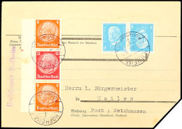 8+12+8 Pf. Hindenburg 1933, Wz. Waffeln, Senkr. Vom Linken Bogenrand Mit Kehrdruckpaar 4  Pfg... - Otros & Sin Clasificación