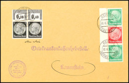 5+12+5 Pf. Hindenburg 1933, Wz. Waffeln, Senkr. Vom Linken Bogenrand Mit Oberrandpaar 1 Pfg Hindenburg (Nr. 512)... - Otros & Sin Clasificación