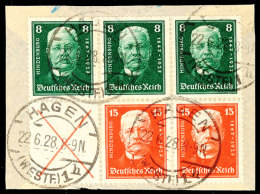 X+15+15 Pf. Hindenburgspende 1927 Mit 3mal 8 Pf. Auf Briefstück, HAGEN 22.6.28, Mi. 200.-, Katalog: W25... - Otros & Sin Clasificación