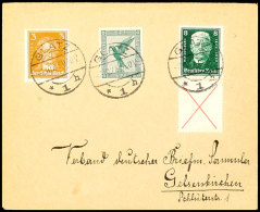 8+X Hindenburgspende 1927 Senkr. Mit 3 Pfg Berühmte Deutsche Und 5 Pfg Steinadler (Nr. 378 U.386) Auf Brief (1... - Otros & Sin Clasificación