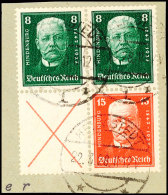 8+15 Und 8+X Pf. Hindenburgspende 1927, Als 4er-Block Auf Briefstück, HELMSTEDT 22.3.28, Mi. 240.-, Katalog:... - Otros & Sin Clasificación