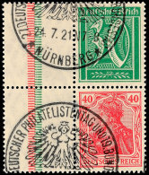 30 Pf. Ziffer Mit 40 Pf. Germania, Senkr. Zusammendruck Mit Anhängendem Zwischensteg (dieser Gefaltet), Gest... - Otros & Sin Clasificación