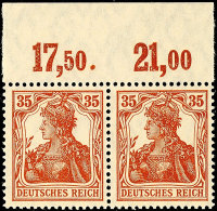 35 Pfg Germania, B-Farbe, Plattendruckoberrand, Waager. Paar, Tadellos Postfrisch, Gepr. Infla, Mi. 400.- (alter... - Otros & Sin Clasificación