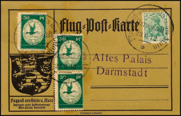 30 Pfg. Rhein/Main, Einzelwert Und Senkrechtes Paar Auf Sonderkarte Mit 5 Pfg. Germania Und Flugstempel "Darmstadt... - Otros & Sin Clasificación