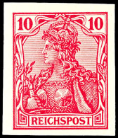 10 Pfg Germania Mit Inschrift "Reichspost", Dunkelkarminrot, Abart "ungezähnt", Tadellos Postfrisch, Gepr.... - Otros & Sin Clasificación