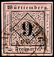 9 Kr. Dunkelrosa, Type II, Allseits Vollrandiges Kabinettstück Mit Klarem K2 "REUTLINGEN 2 APR. 1867",... - Otros & Sin Clasificación