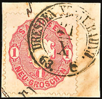 DRESDEN NEUST:  BAHNH., Klarer Bahnhofsstempel (Milde 51-4) Auf Kleinem Briefstück Mit 1 Ngr. Wappen, Auf... - Saxe