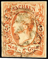 5 Ngr. Johann, Ziegelrot, Voll- Bis Breitrandig Mit Nr.-Stpl., Kabinett, Gepr. Rismondo BPP, Mi. 80,-, Katalog: 12a... - Saxe