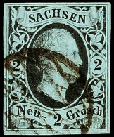 5 Ngr. Friedrich August, Schwarz Auf Grünlichblau, Breitrandig Mit  Vollgitter, Kabinett, Gepr. Rismondo BPP,... - Saxe