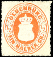 1/2 Gr Rötlichorange Mit Durchstich A Tadellos Ungebraucht, Gepr. Berger BPP, Mi. 250,--, Katalog: 16Aa *1... - Oldenbourg