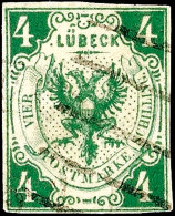 4 S. Grün, Schmal- Bis Breitrandig, Gestempelt, Kleine Beanstandungen, Signiert W. Engel, Mi. 750,-, Katalog:... - Lübeck