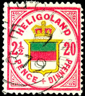 2 1/2 P / 20 Pfg Wappen Von Helgoland, Lilakarmin/gelb/blaugrün, Gestempelt, Leichte Mängel,... - Héligoland