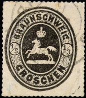 1/3 Gr. Schwarz, Gestempelt, Stark Repariert, Gepr. Lange BPP Mi. 480.-, Katalog: 17 O1 / 3 Gr. Black, Used,... - Brunswick