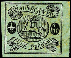 5 Pfg Schwarz Auf Grün, Dünnes Papier (unter 0,65 Mm), Vom Rechten Bogenrand Stammend, Tadellos... - Brunswick