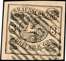 3 Sgr. Auf Mattrosa, Allseits Breitrandig, Gestempelt, Kabinett, Mi. 110,-, Katalog: 8a O3 Sgr. On Dull Rose,... - Brunswick