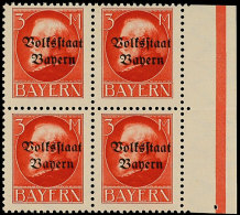 3 Mk Volkstaat Auf Frühdruck, Postfrischer Kabinett-Viererblock, Signiert Pfenninger, Mi. 100.-, Katalog: 130... - Autres & Non Classés