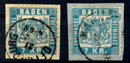 7 Kr. Blau Und Hellblau Je Tadellos Auf Briefstück, Die Bessere B-Farbe Dopp. Tiefst Gepr. Pfenninger, Mi.... - Autres & Non Classés