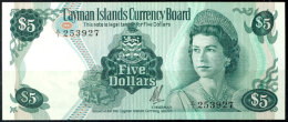 Cayman Islands, 5 Dollars Grün, 1971 (1972), Queen Elizabeth II., Seriennummer AI253927, Kassenfrisch,... - Andere & Zonder Classificatie