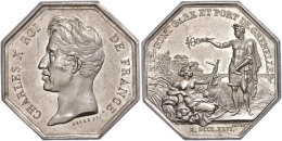 Frankreich, Karl X., Achteckige Silbermedaille (Durchmesser Ca. 39mm, 19,89g),1826, Von F. Barre. Av: Kopf Nach... - Andere & Zonder Classificatie