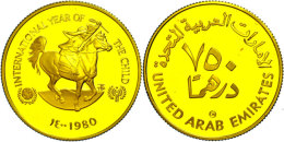 750 Dirhams, Gold, 1979, Jahr Des Kindes, PP  PP750 Dirhams, Gold, 1979, Year Of The Child, PP  PP - Emiratos Arabes