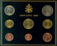 2005, Euro KMS 1 Cent Bis 2 Euro, Papst Johannes Paul II., Im Folder, St.  St2005, Euro KMS 1 Cent Till 2 Euro,... - Vaticaanstad