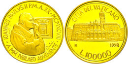 10000 Lire, Gold, 1998, Johannes Paul II., Weg Ins Heilige Jahr 2000-Basilika S. Maria Maggiore, Mit Zertifikat In... - Vaticaanstad