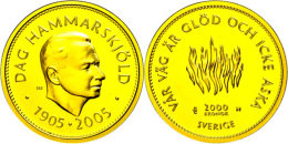 2000 Kronen, Gold, 2005, Dag Hammarskjöld, 10,71g Fein, KM 914, Auflage Nur 2563 Stück, Mit Zertifikat In... - Suède