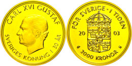 2000 Kronen, Gold, 2003, Gekröntes Wappenschild, 10,89g Fein, KM 903, Auflage Nur 2000 Stück, Mit... - Suecia