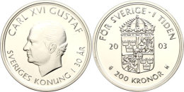 200 Kronen, 2003, Thronbesteigung König Carl XVI. Gustaf, KM 902, Mit Zertifikat In Ausgabeschatulle, St. ... - Suède