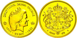 1000 Kronen, Gold, 1993, 50. Geburtstag Von Königin Silvia, Ca. 5,22g Fein, KM 884, Im Blister, St. ... - Suecia