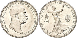 5 Kronen, 1908, Franz Josef I., 60jährige Regierungsjubiläum, Dav. 35, Kl. Rf., Vz.  Vz5 Coronas,... - Autriche