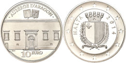 10 Euro, 2014, Auberge D'Aragon, Auflage Nur 2500 Stück, Mit Zertifikat In Ausgabeschatulle, PP.  PP10... - Malta