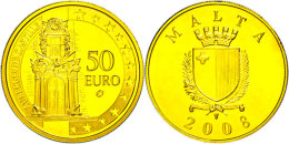 50 Euro, Gold, 2008, Auberge De Castille, Ca. 5,95g Fein, Auflage Nur 3000 Stück, Schön 134, KM 137, Mit... - Malta
