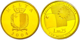 25 Liri, Gold, 2004, Malta Als Mitglied Der Europäischen Union, KM 122, Schön 120, Im... - Malte