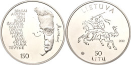 50 Litu, 2012, Nationaldichter Jonas Maciulis, Schön 111, Im Papieretui Mit Kapsel Und Zertifikat, Auflage Nur... - Lituanie