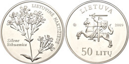 50 Litu, 2009, Baltische Lichtnelke, KM 165, Schön 95, Im Papieretui Mit Kapsel Und Zertifikat, Fingerabdruck,... - Litouwen