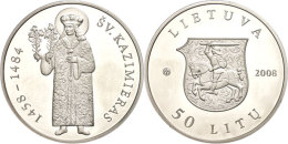 50 Litu, 2008, Hl. Kasimir Von Litauen, KM 154, Schön 86, Im Papieretui Mit Kapsel Und Zertifikat, Auflage Nur... - Litouwen