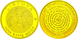 100 Litu, Gold, 2007, 1000 Jahre Litauen, KM 158, Schön 84, Im Etui Mit Kapsel (beschädigt) Und... - Lituanie